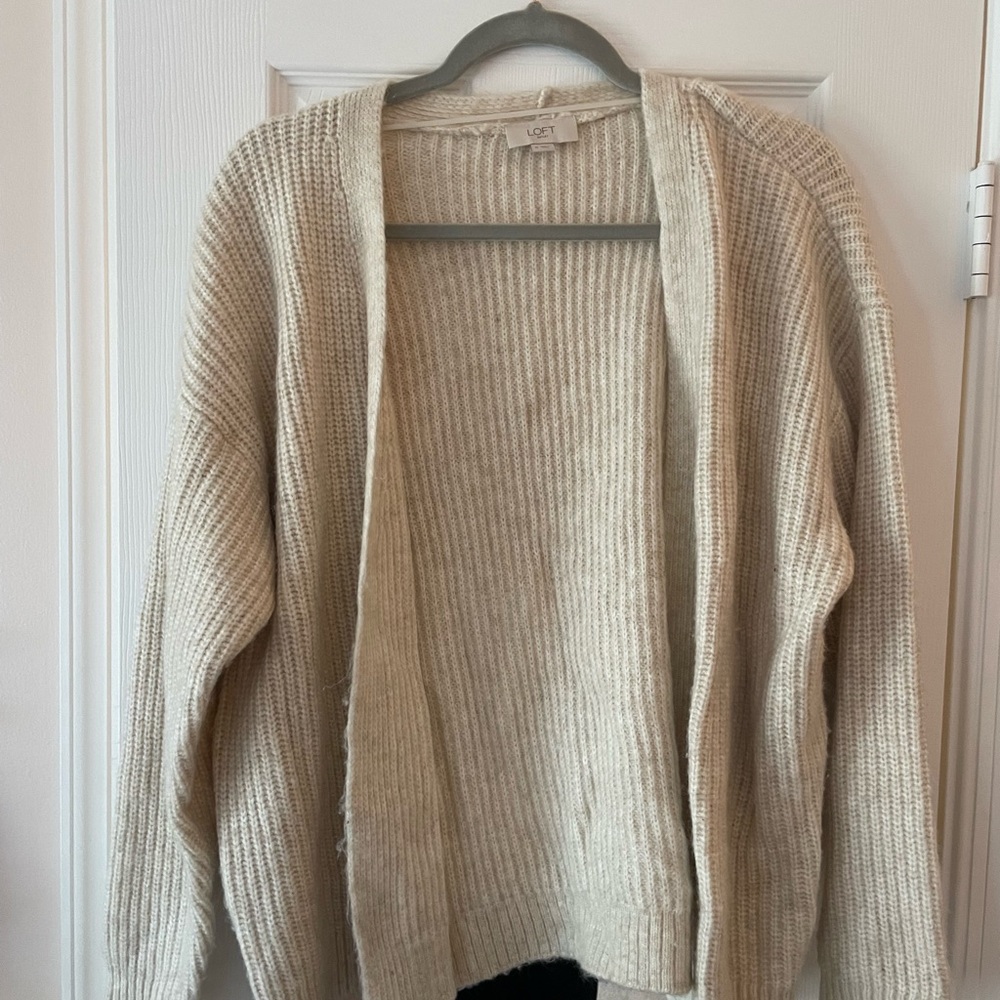 LOFT Beige Ribbed Cardigan